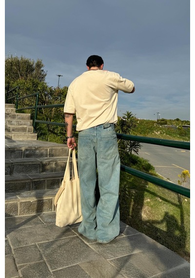 Sunset Valley Baskılı Oversize Tişört Bej Bej