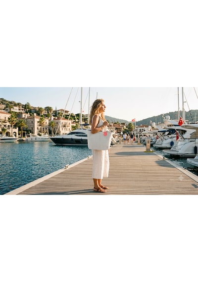 Faralya Life Çıtçıtlı Çift Saplı Kısa Ve Uzun Sap Lacivert Çizgili %70 Pamuk %30 Polyester Çift Cepli 50 42 Ölçüde Omuz Çantası Çok Amaçlı Kadın Çanta Plaj Çantası