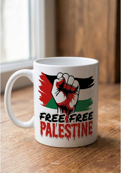 Özgür Filistin Free Palestine Ve Mescidi Aksa Temalı Özel Tasarım Çift Taraflı Baskılı Kupa Bardak Beyaz