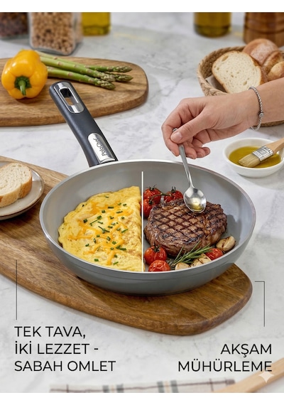 Vista Seramik Omlet, Mühürleme, Izgara Tava 26 Cm Gümüş- Siyah