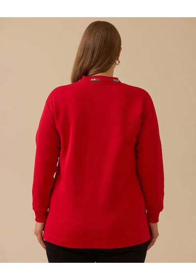 Büyük Beden Fular Yakalı Sweatshirt10002522314010 Kırmızı