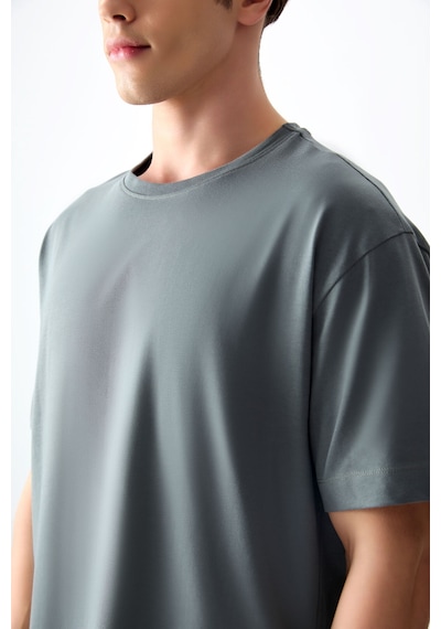 Air Jones Tommy Life Haki %100 Pamuk Kalın Yumuşak Dokulu Oversize Fit Basic Erkek T-shirt - 88353 Haki