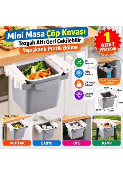 Mini Masa Çöp Kovası Plastik Tezgah Altı Geri Çekilebilir Yapışkanlı Görünmez Bölme Pratik Adet Fiyatıdır