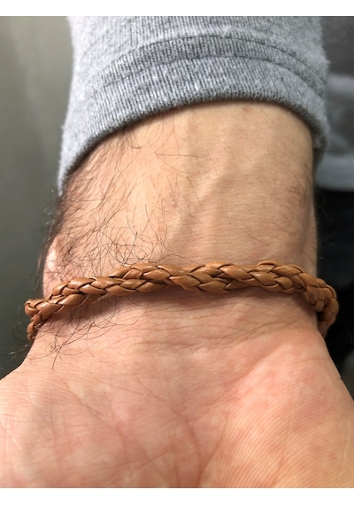 Moda Kulesi Gümüş Deri Erkek Bileklik