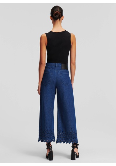 Karl Lagerfeld Yüksek Bel Düz Paça Koyu Mavi Kadın Denim Pantolon 241w1102