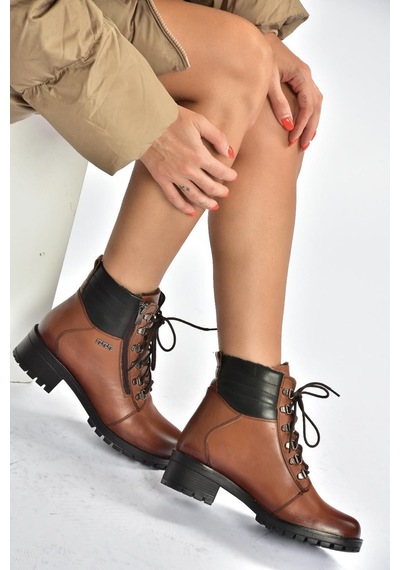 Fox Shoes V555085503 Taba Hakiki Deri Comfort Ortopedik Taban Kadın Bot Taba-hakiki Deri