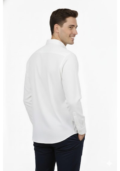 Advante Erkek Spor Slim Fit Uzun Kol Petek Fitilli Gömlek Bgl-st04824 Beyaz