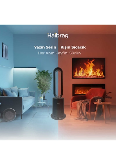 Haibrag Tp-09 Pro 4 Ü 1 Arada Isıtma, Soğutma, Hepa Filtre & Hava Temizleme Kanatsız Zemin Tipi Fan Siyah