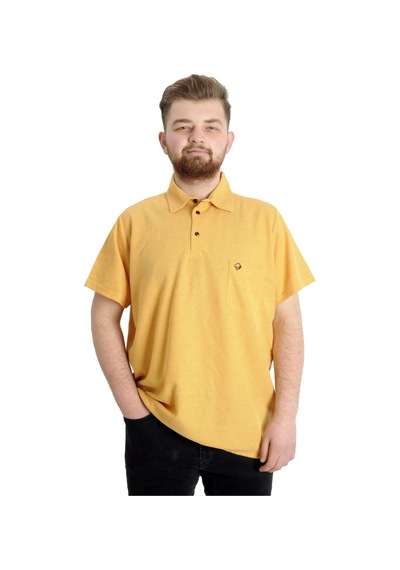 Mode Xl Büyük Beden Erkek T-Shirt Polo Cepli Golf Waffle 23320 Hardal 001