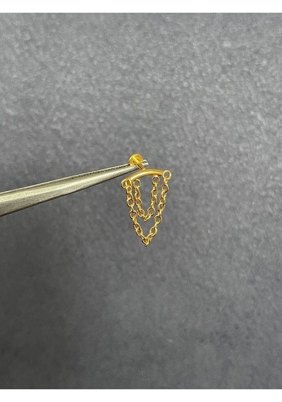 316 L Cerrahi Gold Renk Çelik Zincir Detaylı Sallantılı Kıkırdak Piercingi Gümüş - Mor