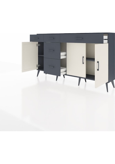 Arges Konsol 2 Raflı 5 Çekmeceli 3 Kapaklı 176x30x99 Antrasit-aytaşı/antrasit Aytası/antrasıt - Antrasıt