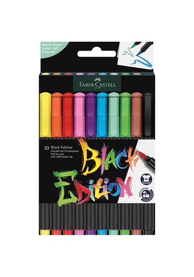 Ayrex Black Edition Keçeli Kalem Fırça Uç 10'lu, Parlak Renkler, Yazım Ve Boyama İçin Uygun, Yumuşak Ve Esnek U