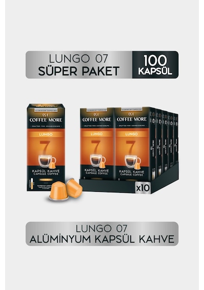 Coffee More 7 Lungo Kapsül Kahve 10 X 10 Paket 100 Adet Nespresso Uyumlu Kapsül Kahve