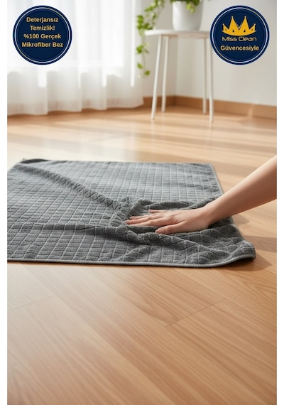 Miss Clean Genel Amaçlı Mikrofiber Yüzey Temizlik Bezi 50 X 70 Cm, Yer Bezi Gri