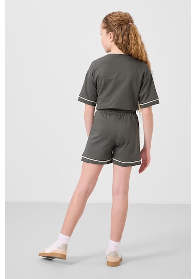 Haki Pamuklu Yumuşak Dokulu Standart Fit Basic Kız Çocuk Şort Takım - 75183 Haki