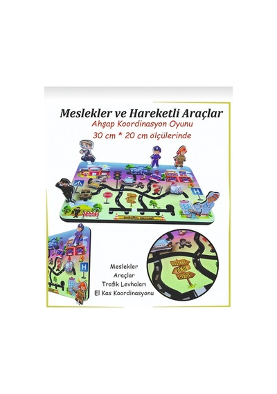 Ahşap Koordinasyon Oyunu Hareketli Araçlar, Meslekler Ve Trafik Levhaları