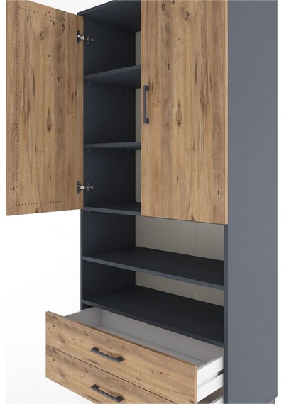 Hyperion Dolap 5 Raflı 2 Çekmeceli 2 Kapaklı 88x44x195 Antras... Antrasit