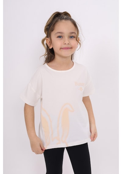 Toontoy Kids Toontoy Kız Çocuk Bunny Baskılı Tişört Ekru