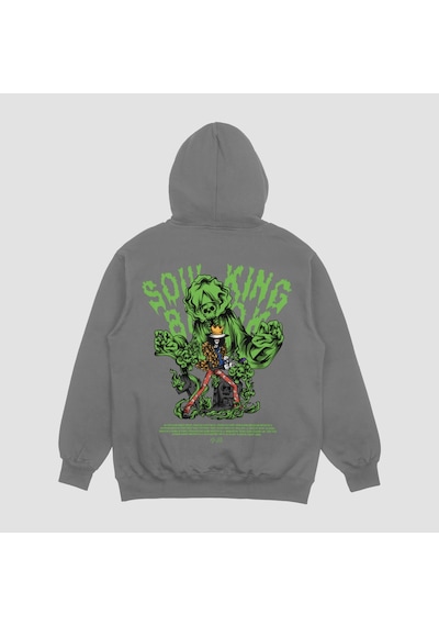Unisex Gri Brook Baskılı Hoodie Oversize Kapşonlu Sweatshirt Gri