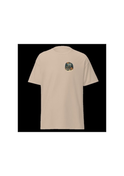 Wildstyle Geyik Renkli Vintage Yaban Hayat Doğa Orman Dağ Baskılı Unisex Bisiklet Yaka Pamuklu Tişört Camel