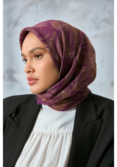 Silk Home Viskon Velora Eşarp Violet-camel Tonlu Desenli Tok Duruşlu Kaymaz 90x90 Çok Renkli