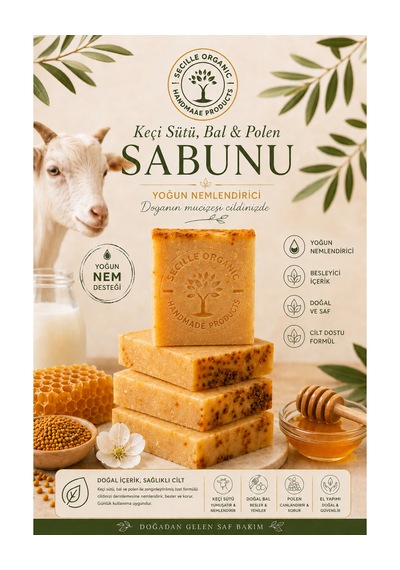 Secille Organic Soğuk Döküm Keçi Sütü Bal Ve Polen Sabunu 120g-el Yapımı Doğal Sabun