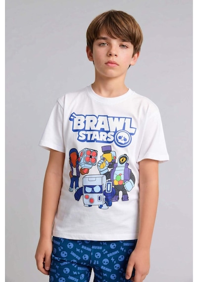 Defacto Brawl Stars Kısa Kollu Üst Şort Alt 2li Pijama Takımı Erkek Çocuk H3540a826smwt34 Beyaz-wt34