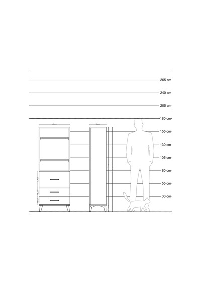Arges Dolap 3 Raflı 3 Çekmeceli 60x30x163 Çam-antrasit Çam