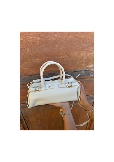 Just Polo Kadın Gold Detaylı Silindir Tasarım El Ve Omuz Çantası Shoulder Bag Ebat : 27 X 13 Cm Krem