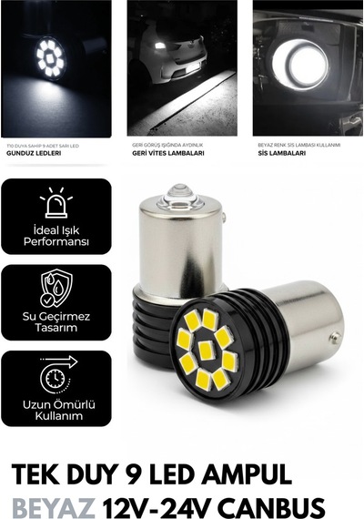 Tek Duy 9 Led Ampul Beyaz 12V-24V Canbus