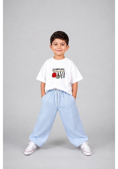 Eray Alp Kids Erkek Çocuk Mavi Müslin Pantolon Takım Günlük Rahat Kombin
