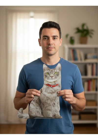 3d Dijital Baskılı Dekoratif Kedi Yastık Renkli