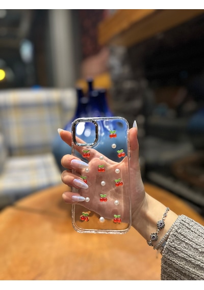 İphone 12 Pro Max Uyumlu Kiraz Desenli Darbeye Karşı Dayanıklı Kılıf Plastıc Cover Kırmızı