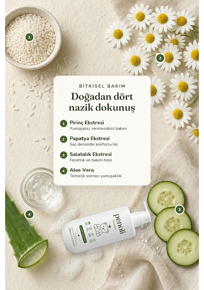 Penoli Göz Yakmayan Konak Önlemeye Yardımcı Yenidoğan Bebek ve Çocuk Saç Ve Vücut Şampuanı 350 ML