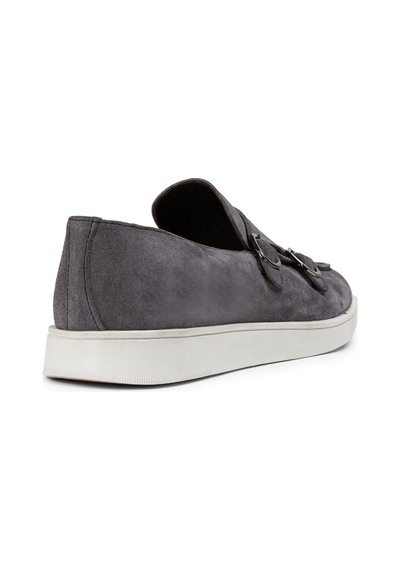 Deery Hakiki Süet Gri Çift Tokalı Erkek Loafer Ayakkabı - 01966mgrıc01 Gri