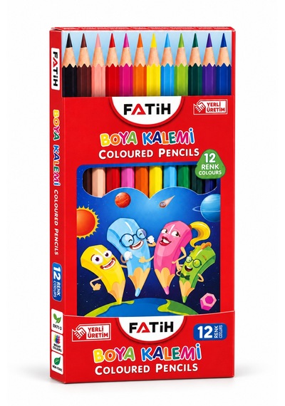 Fatih Kuru Boya Kalemi 12 Renk Tam Boy Çok Renkli