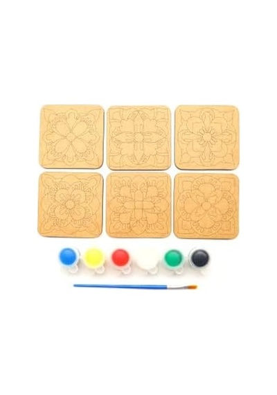Ebrulisler Ahşap Boyama Mandala Temalı 6'li Kare Bardak Altlığı Hobi Seti Diğer