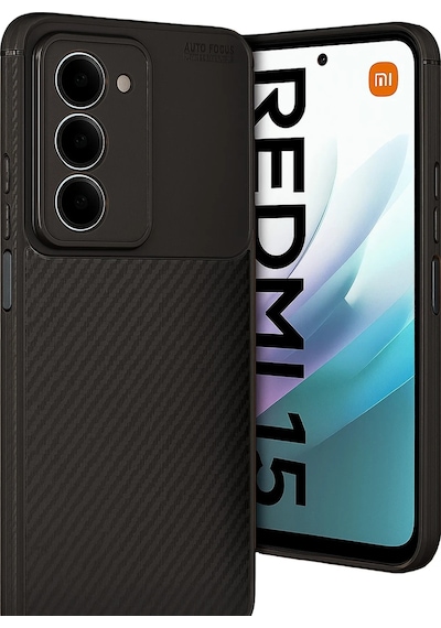 Xiaomi Redmi 15 4g Uyumlu Kılıf Karbon Tasarım Kamera Korumalı Silikon Telefon Kılıfı Kapak Siyah