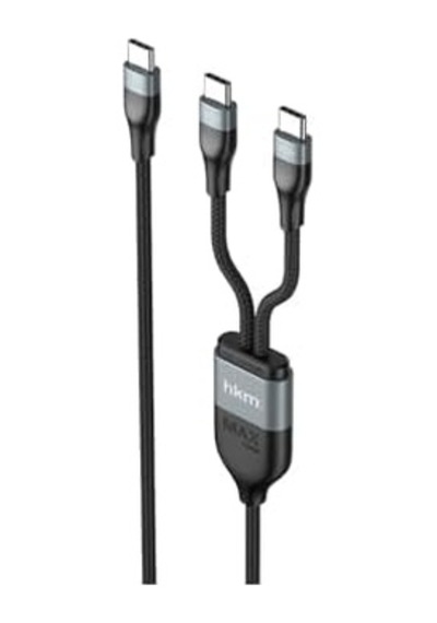 Duo Power 100w Çift Uçlu, Type-c To Type-c + Type-c Şarj Kablosu, Örgü Tasarım, 1.2 Metre, Siyah