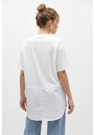 Shade Kadın Garnili Asimetrik Kesim Oversize Basic T-shirt 1069 60286252 - Beyaz