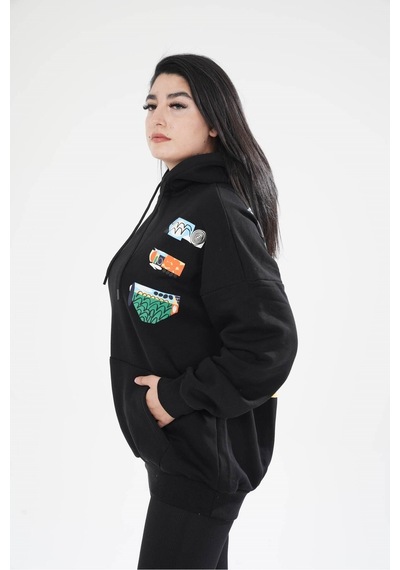 Unisex Kapüşonlu Sırt Baskılı Kanguru Cep Sweatshirt 001