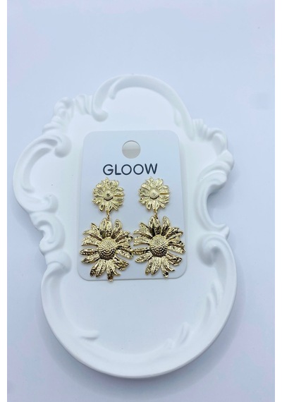 Demokan 6 Cm İki Ayçiçeği Sallantı Küpe Gold - Gümüş
