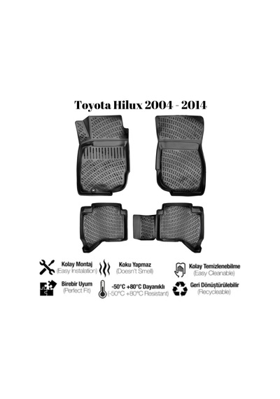 Toyota Hilux 2004 2005 2006 2007 2008 2009 2010 2011 2012 2013 2014 İle Uyumlu Araca Özel 3d Havuzlu Paspas Takımı A+ Kalite 1 Adet