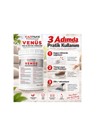 Professional Venüs Halı Ve Koltuk Tozu 850 Gr Ultra Konsantre Kalıcı Ferahlık Tüm Makinelerle Uyumlu Tekli
