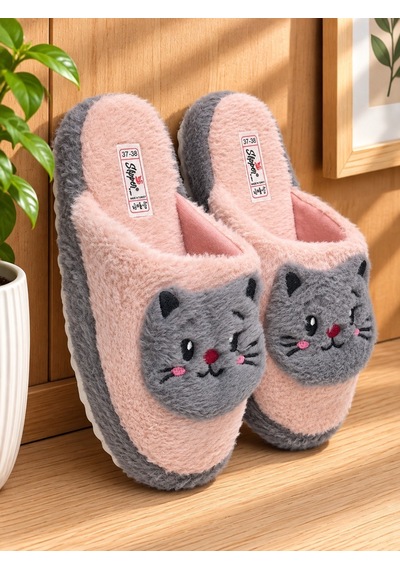 Modafrato Kedi Yüzü Model Kadın Ev Terliği - Sıcak Tutan Pofuduk Terlik Ses Yapmaz Taban Pudra Modafrato Kedi Yüzü Model Kadın Ev Terliği - Sıcak Tutan Pofuduk Terlik Ses Yapmaz Taban Pudra