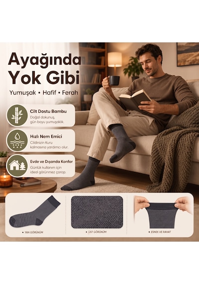 Nilya Erkek Gri Çizgili Uzun Çorap 6'lı Paket