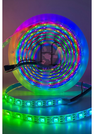 5 Volt Adreslenebilir Ws2812b Argb Pixel Şerit Led Ip65 Dış Mekan Magic Led Metrede 60 Led 5m