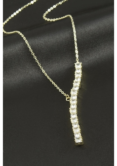 Kare - 527 - Zirkon Taşlı Lüks Çelik - Edntrend - Kolye Sarı