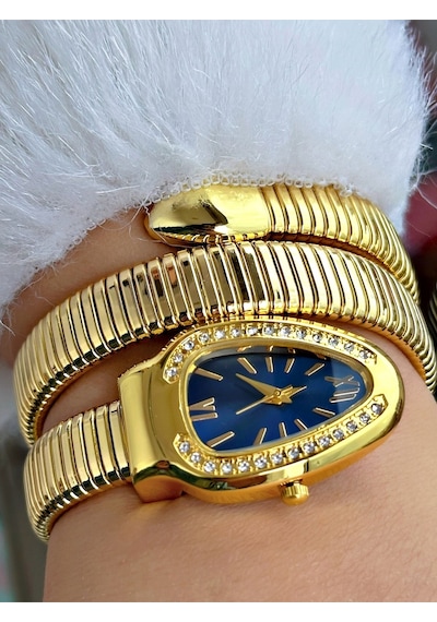 Limited Edition Serisi Özel Tasarım Yılan Modeli Metal Kordon Kadın Kol Saati Lacivert