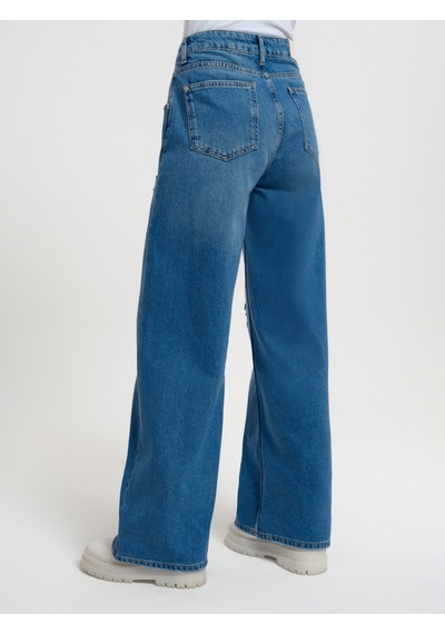 Long Wide Leg Regular Fit Kadın Pantolon Denim